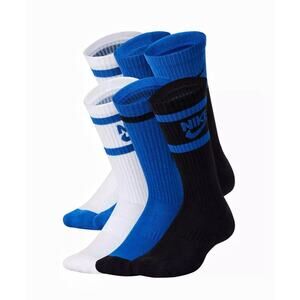 Nike Dri Fit Cushioned Socks Crew White Blue (6 Pack) Size S 4-6 CK7302 903 NEW